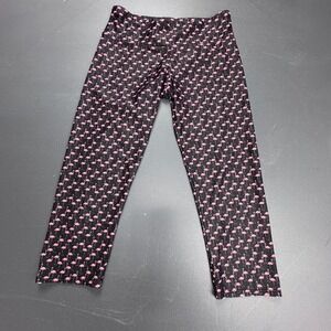 Onzie Leggings Women's S/M Black Pink Flamingo Print Stretch Yoga Workout Pants